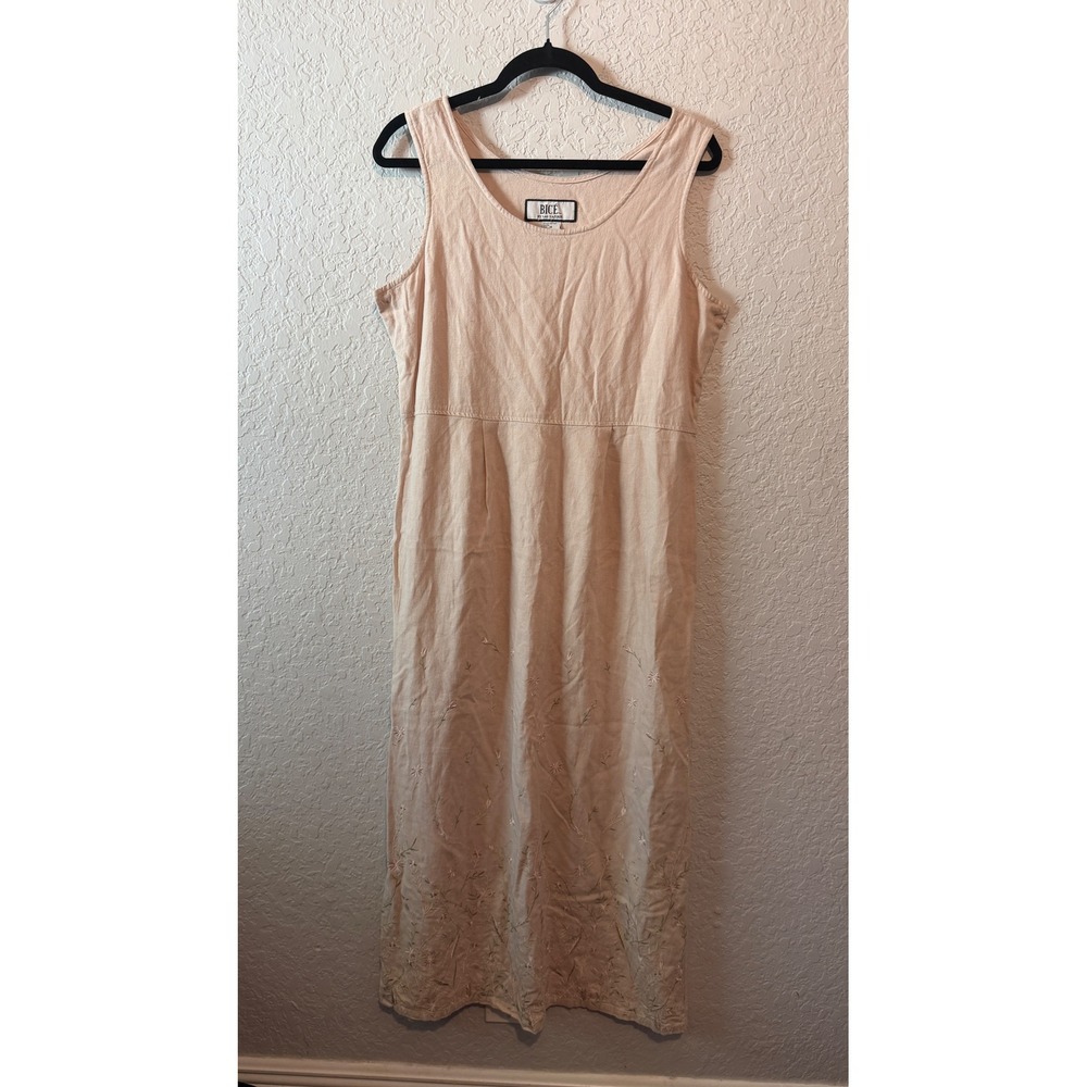 Bice by Sag Harbor Floral Embroidered Linen Blend Maxi Dress Size M Cottagecore